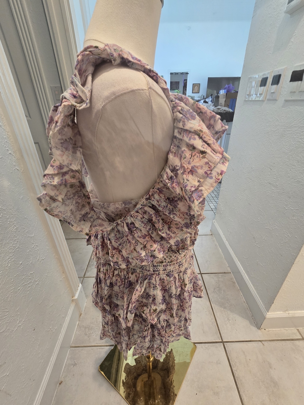 LoveShackFancy Pastel Floral Ruffle Mini Dress Size L - Picture 5 of 5
